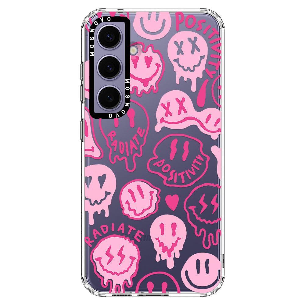 Pink Dripping Smiles Positivity Radiate Face Phone Case - Samsung Galaxy S24 Plus Case - MOSNOVO