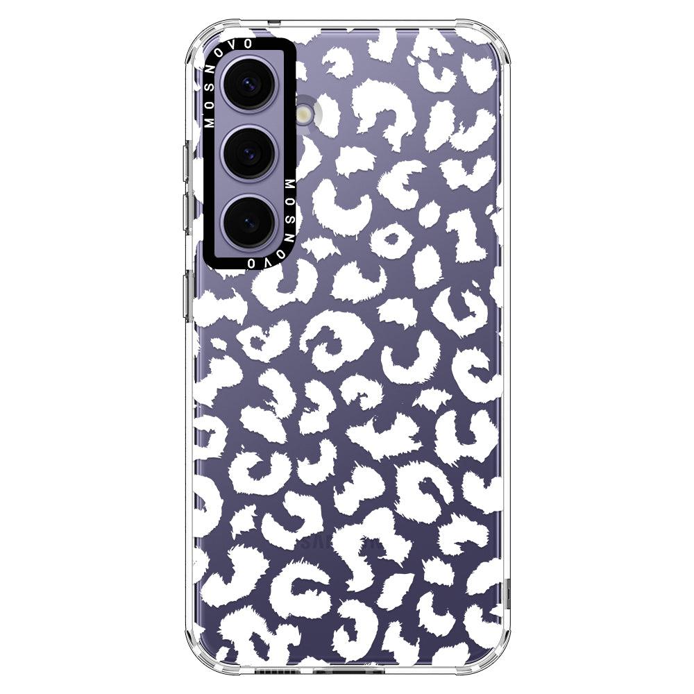 White Leopard Print Phone Case - Samsung Galaxy S24 Plus Case - MOSNOVO