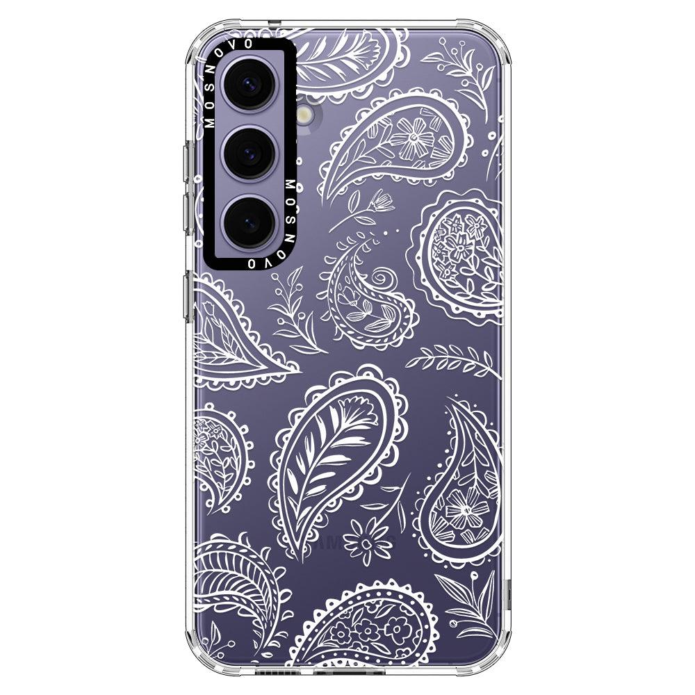 White Paisley Phone Case - Samsung Galaxy S24 Plus Case - MOSNOVO