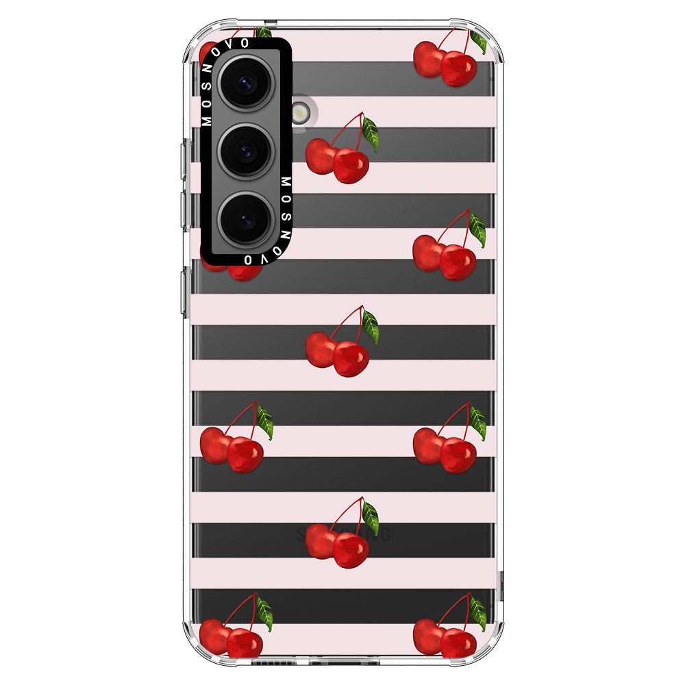 Pink Stripes Cherry Phone Case - Samsung Galaxy S24 Plus Case - MOSNOVO