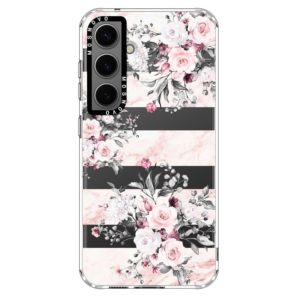 Pink Flower Marble Phone Case - Samsung Galaxy S24 Case - MOSNOVO