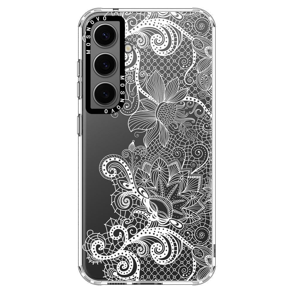 Lace White Flower Phone Case - Samsung Galaxy S24 Plus Case - MOSNOVO