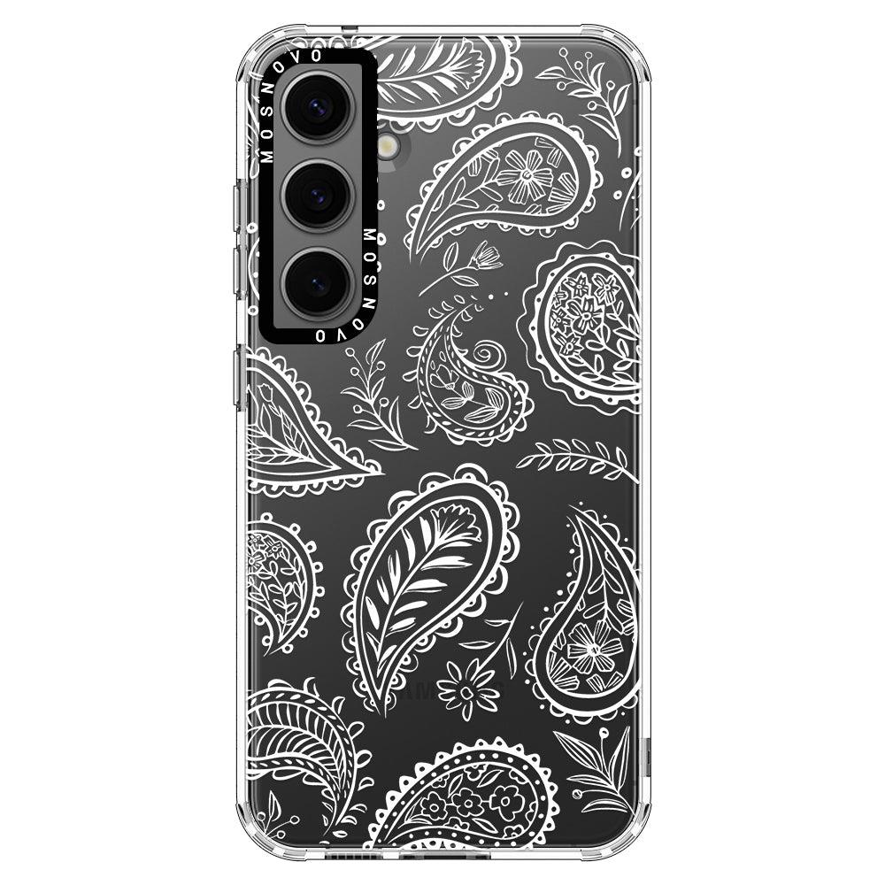 White Paisley Phone Case - Samsung Galaxy S24 Plus Case - MOSNOVO