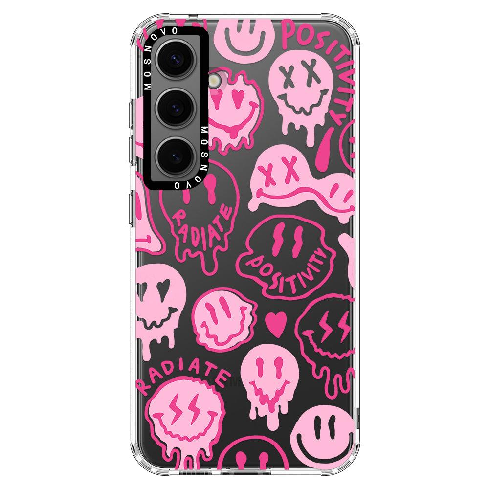 Pink Dripping Smiles Positivity Radiate Face Phone Case - Samsung Galaxy S24 Plus Case - MOSNOVO