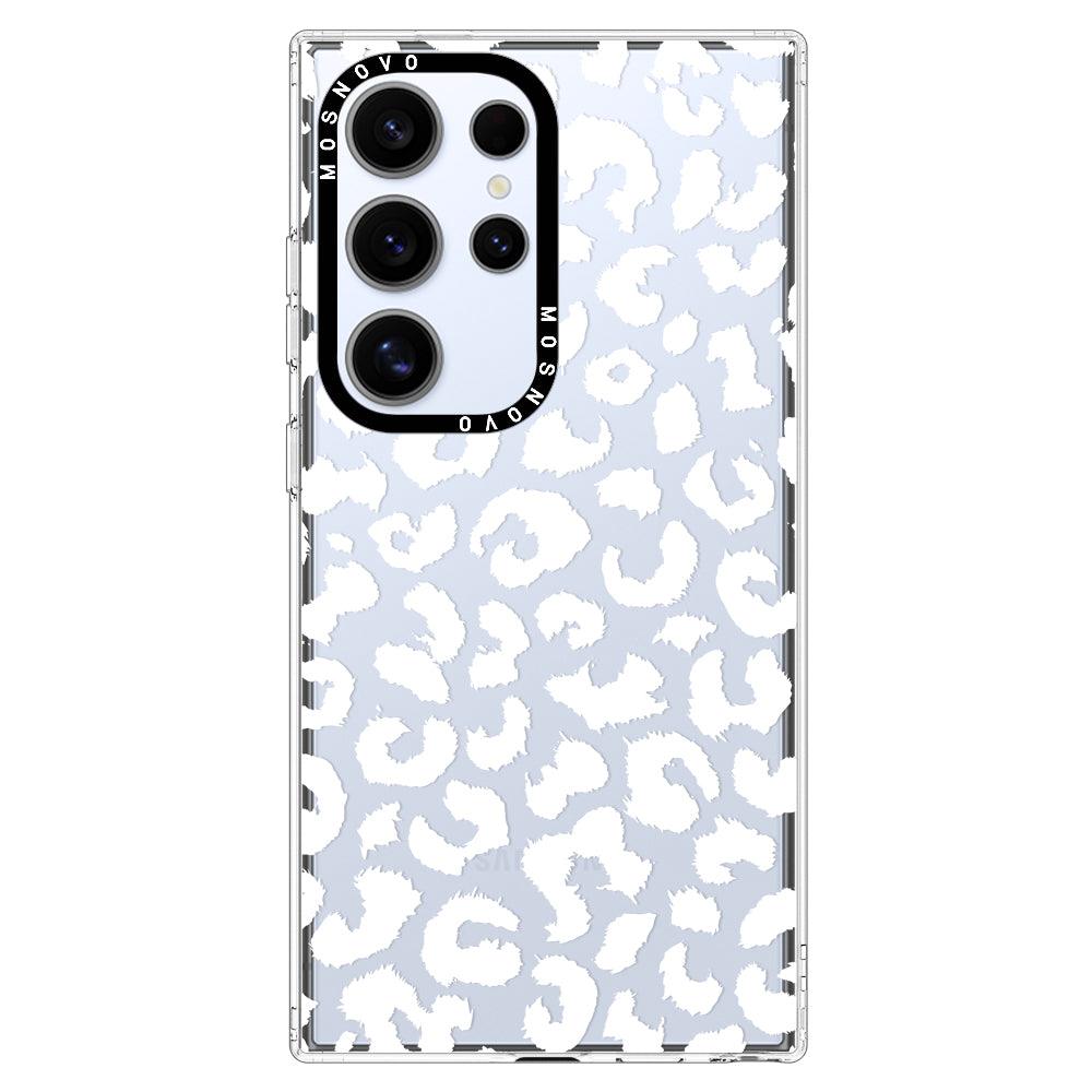 White Leopard Print Phone Case - Samsung Galaxy S24 Ultra Case - MOSNOVO