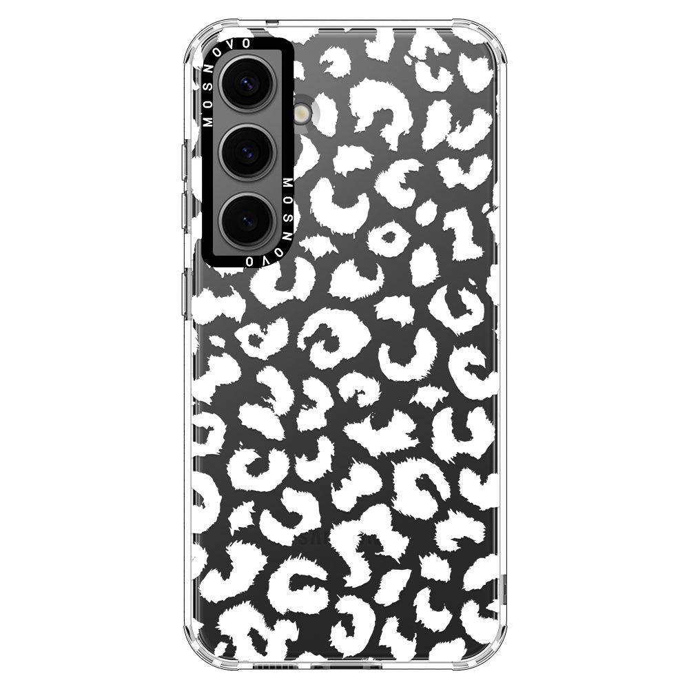 White Leopard Print Phone Case - Samsung Galaxy S24 Case - MOSNOVO