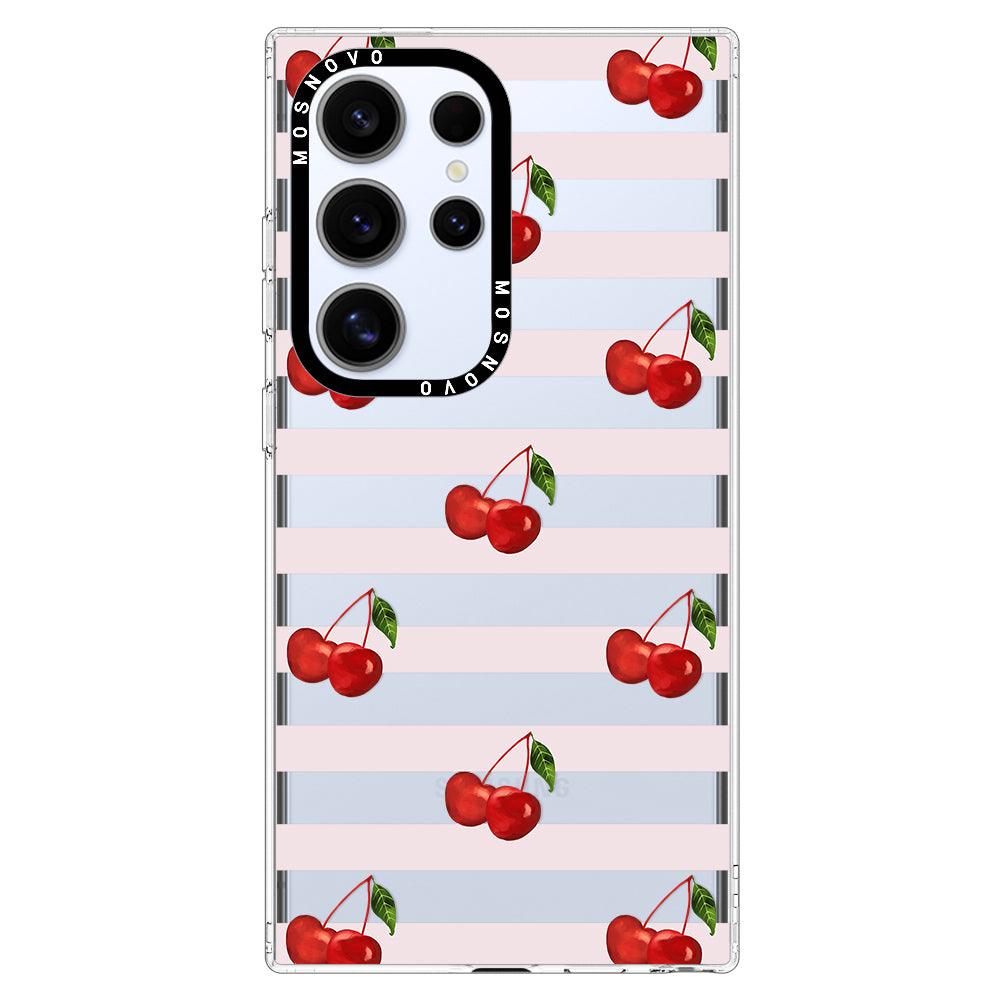 Pink Stripes Cherry Phone Case - Samsung Galaxy S24 Ultra Case - MOSNOVO