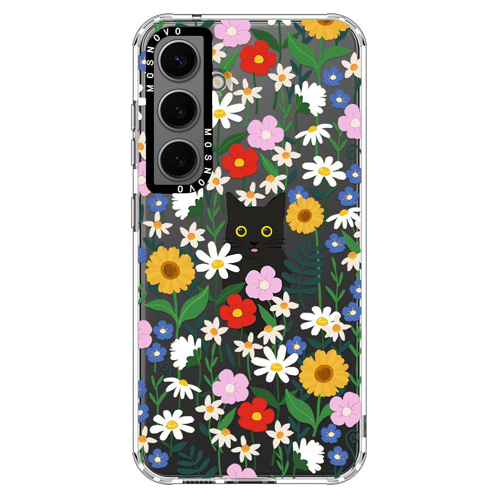 Black Cat in Garden Phone Case - Samsung Galaxy S24 Case - MOSNOVO