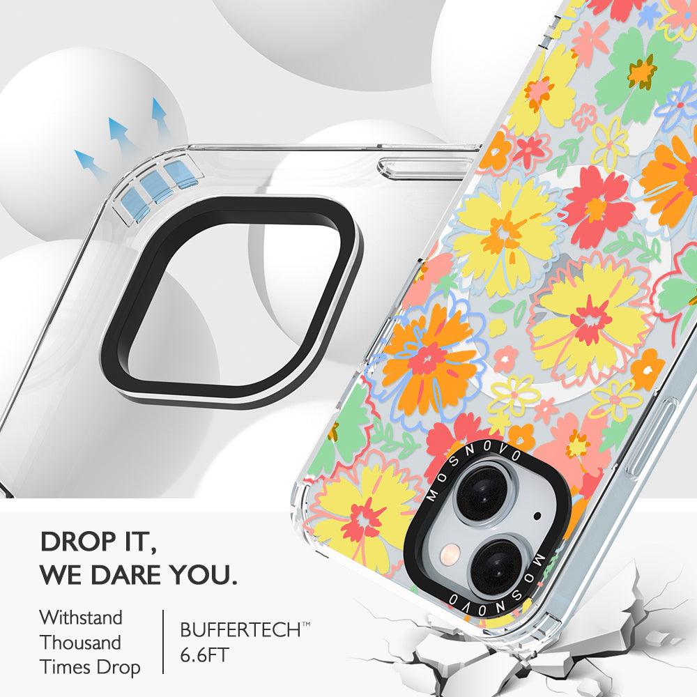 Retro Boho Hippie Flowers Phone Case - iPhone 15 Case Clear With Magsafe