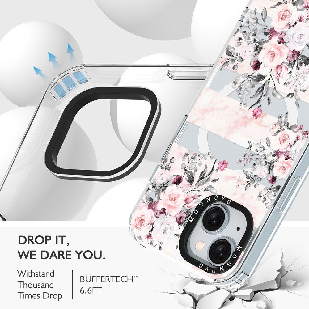 Pink Flower Marble Phone Case - iPhone 15 Case Clear With Magsafe