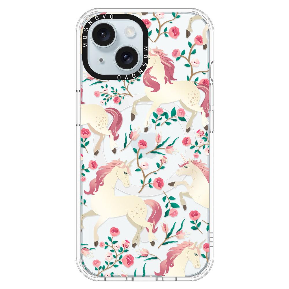 Unicorn with Floral Phone Case - iPhone 15 Case - MOSNOVO