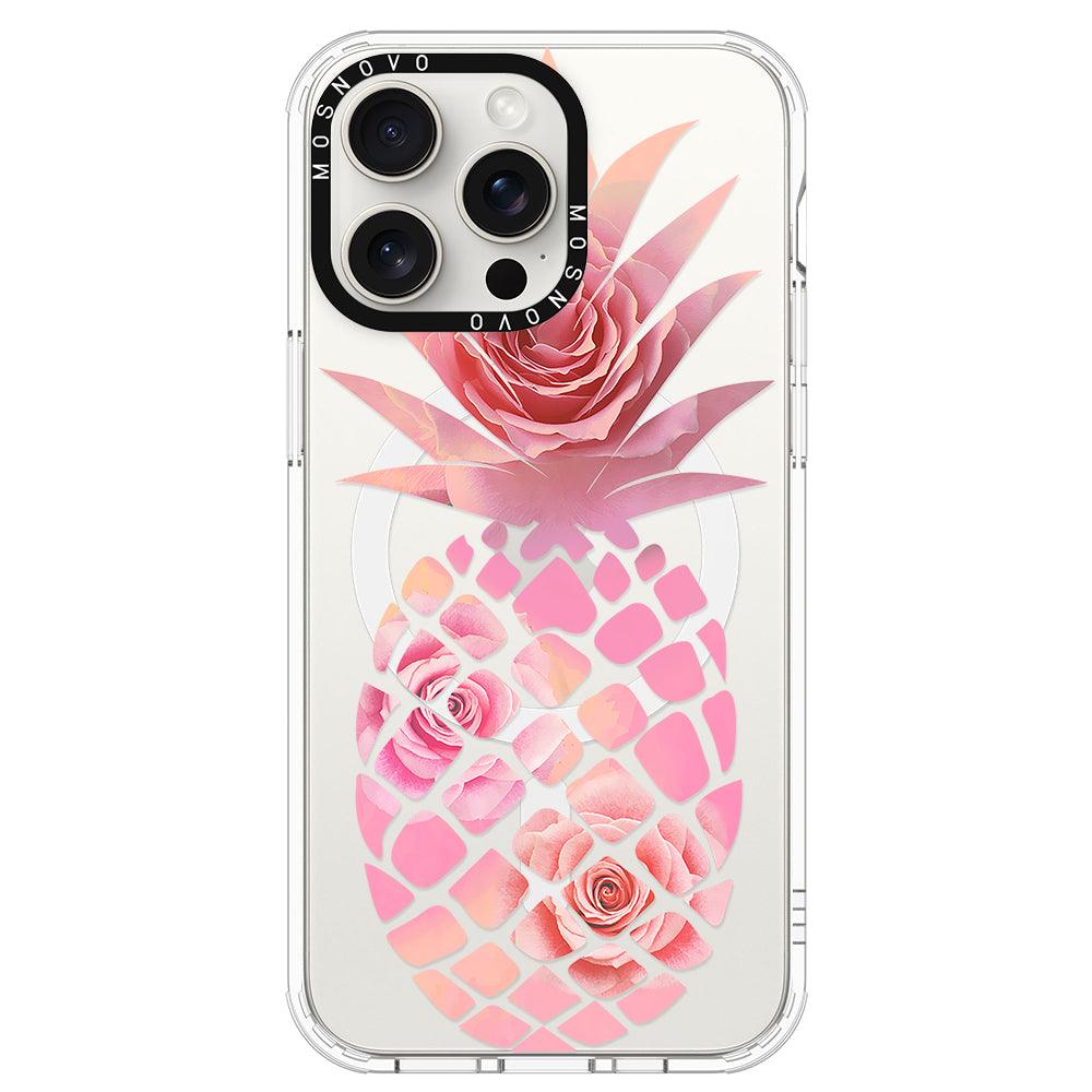 Pink Floral Pineapple Phone Case - iPhone 15 Pro Max Case - MOSNOVO