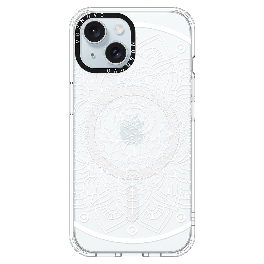 Rose Mandala Phone Case - iPhone 15 Case Clear With Magsafe