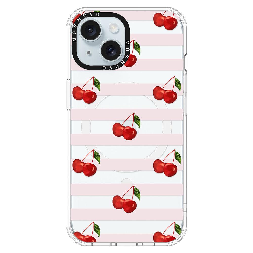 Pink Stripes Cherry Phone Case - iPhone 15 Case - MOSNOVO