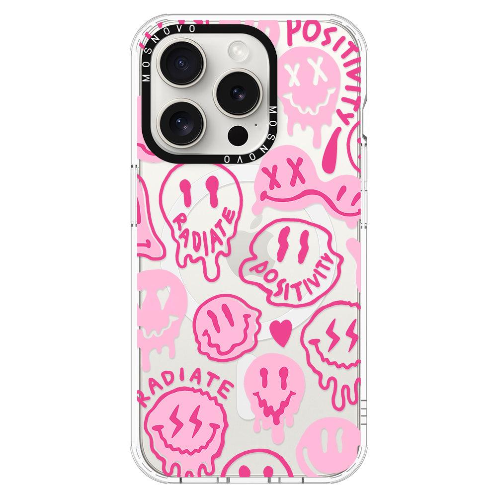 Pink Dripping Smiles Positivity Radiate Face Phone Case - iPhone 15 Pro Case - MOSNOVO