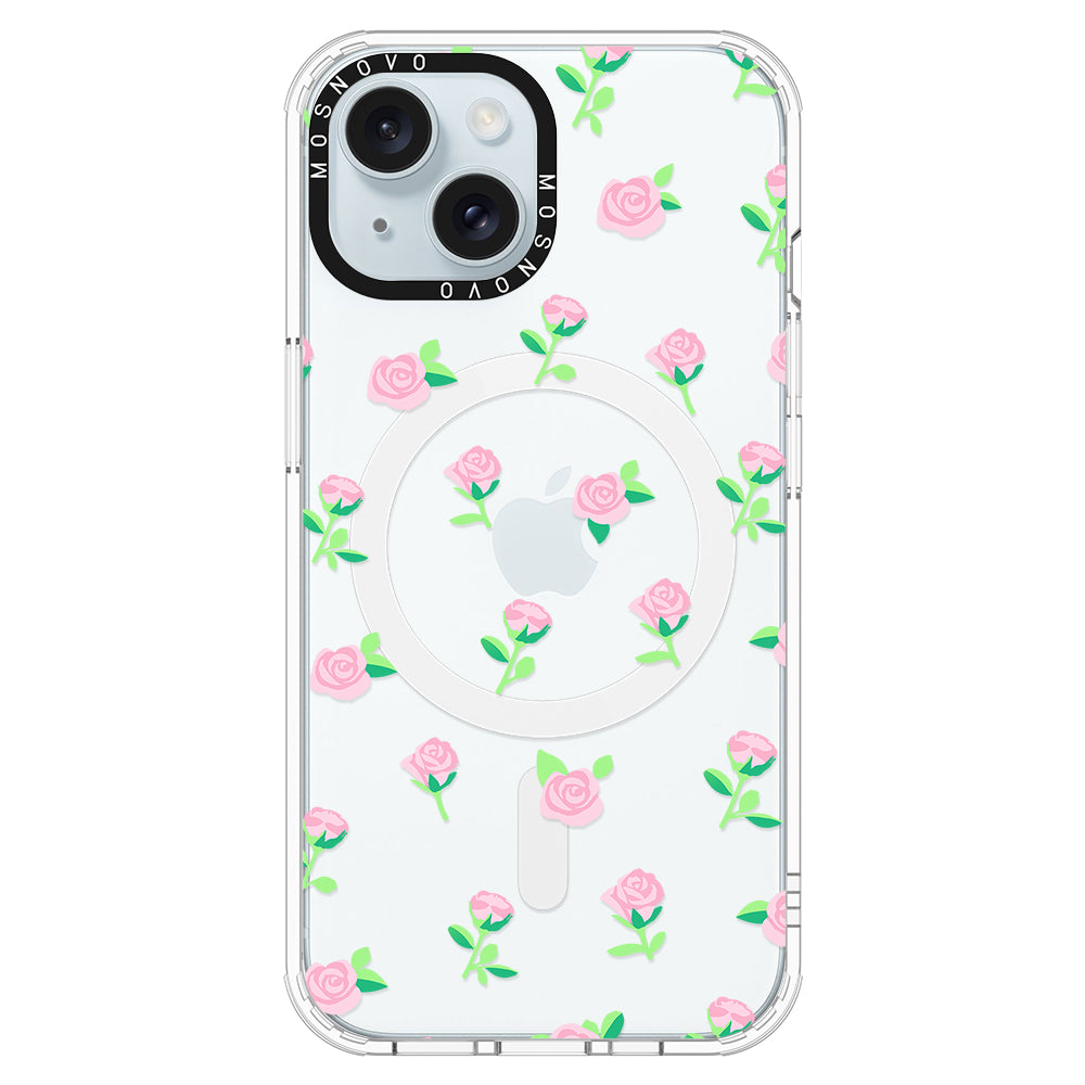 Pink Rose Floral Phone Case - iPhone 15 Plus Case - MOSNOVO