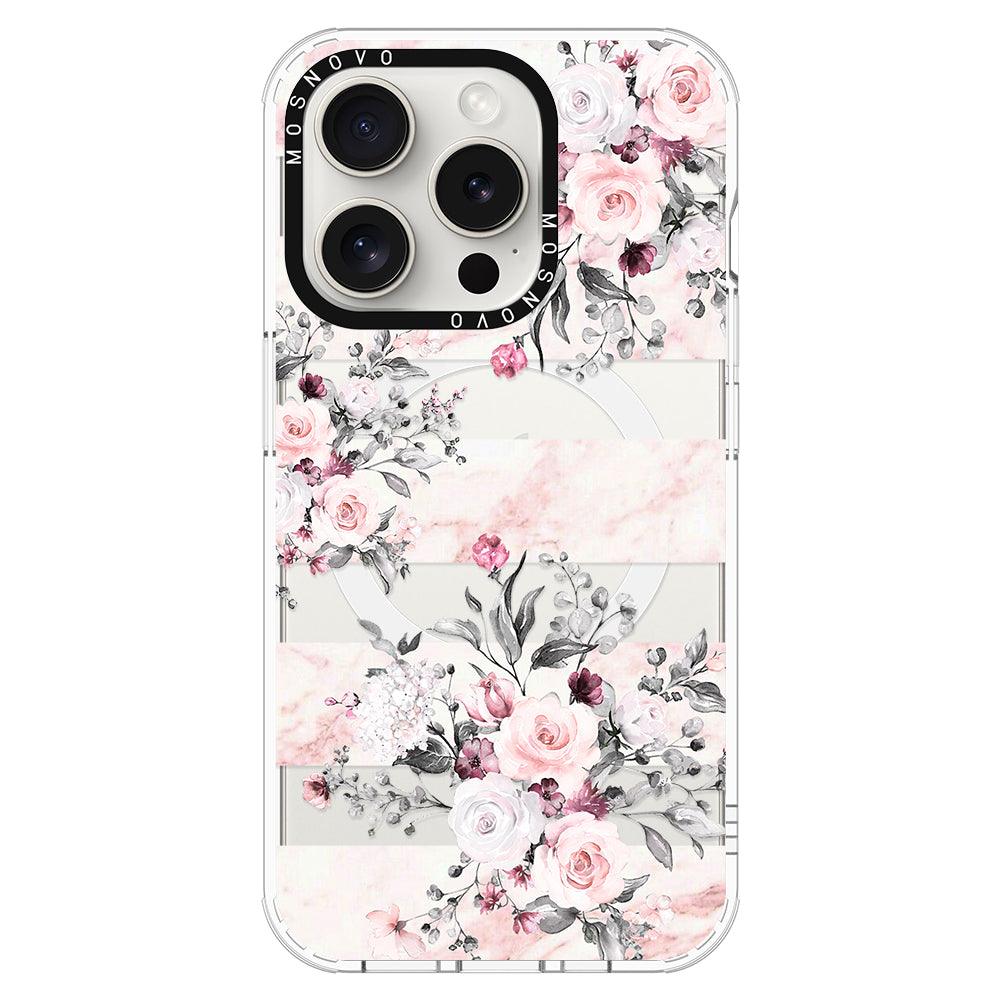 Pink Marble Flowers Phone Case - iPhone 15 Pro Case - MOSNOVO