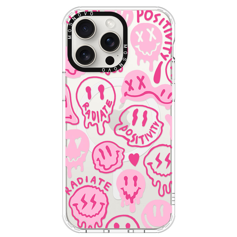 Pink Dripping Smiles Positivity Radiate Face Phone Case - iPhone 15 Pro Max Case - MOSNOVO