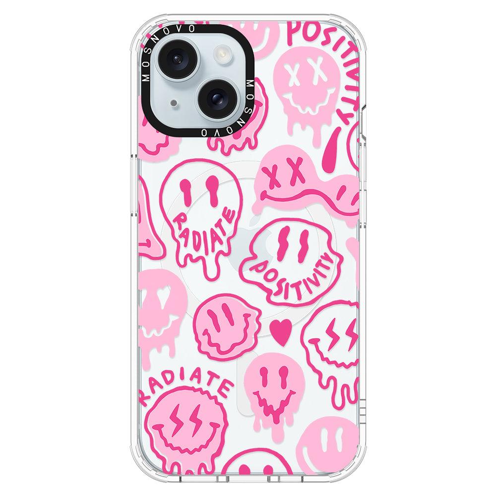 Pink Dripping Smiles Positivity Radiate Face Phone Case - iPhone 15 Plus Case - MOSNOVO