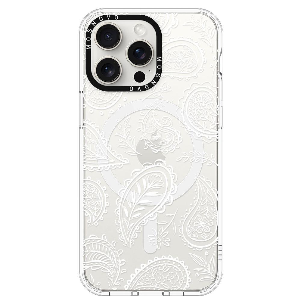 White Paisley Phone Case - iPhone 15 Pro Max Case - MOSNOVO