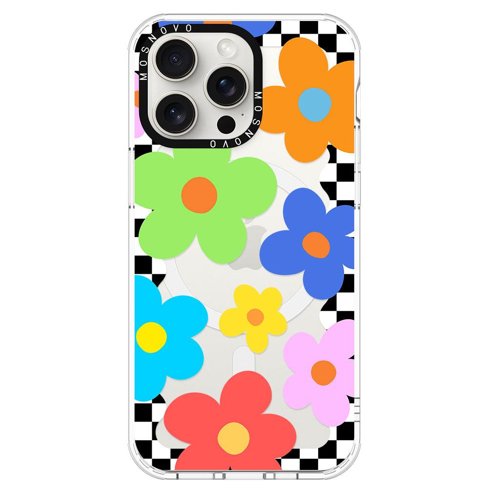 60's Checkered Floral Phone Case - iPhone 15 Pro Max Case - MOSNOVO