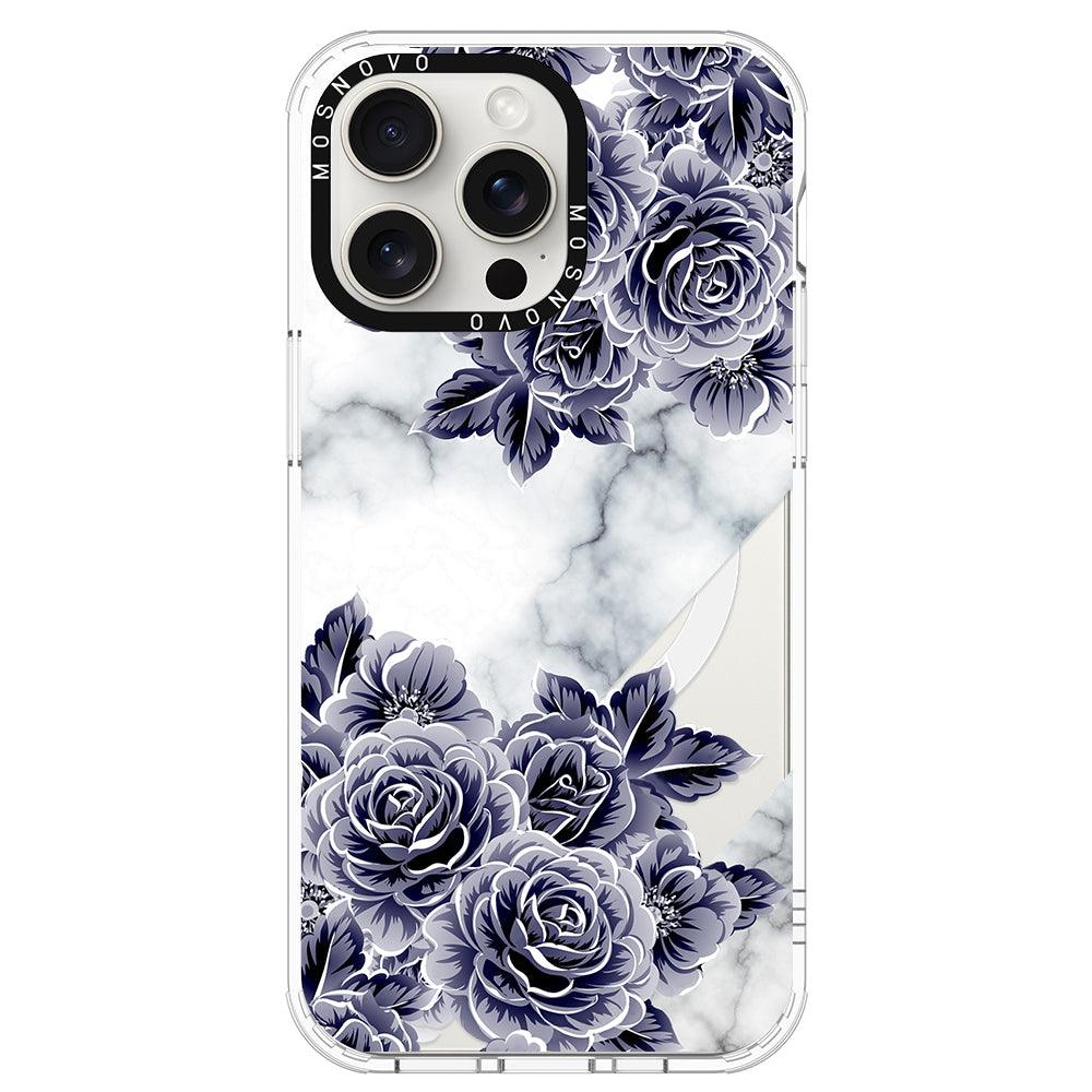 Marble with Purple Flowers Phone Case - iPhone 15 Pro Max Case - MOSNOVO