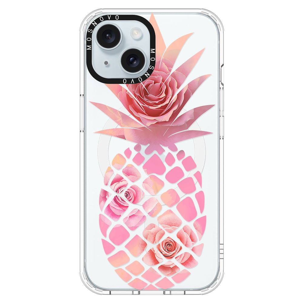 Pink Floral Pineapple Phone Case - iPhone 15 Case Clear With Magsafe