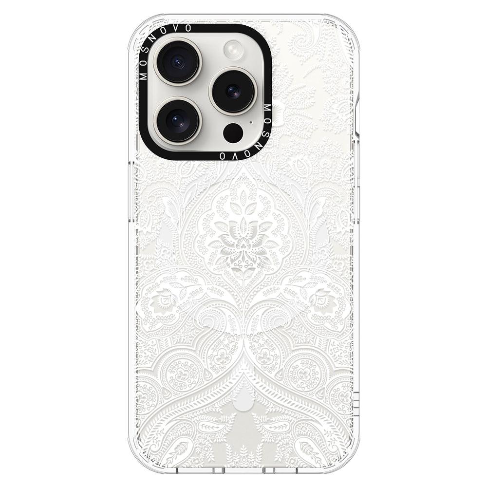 White Damask Phone Case - iPhone 15 Pro Case - MOSNOVO