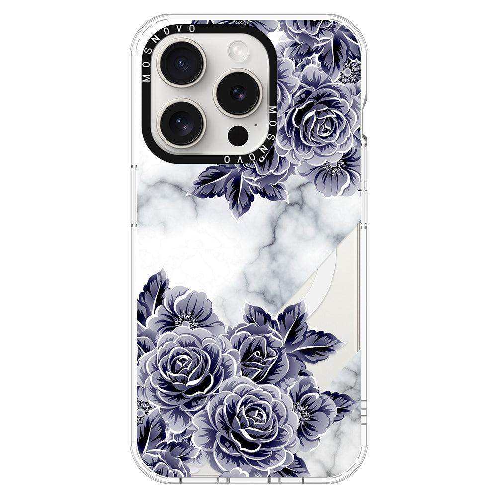 Marble with Purple Flowers Phone Case - iPhone 15 Pro Case - MOSNOVO