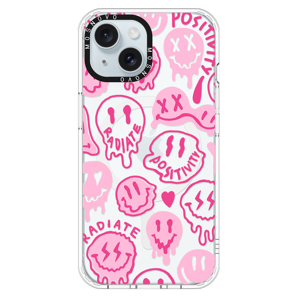 Pink Dripping Smiles Positivity Radiate Face Phone Case - iPhone 15 Case - MOSNOVO