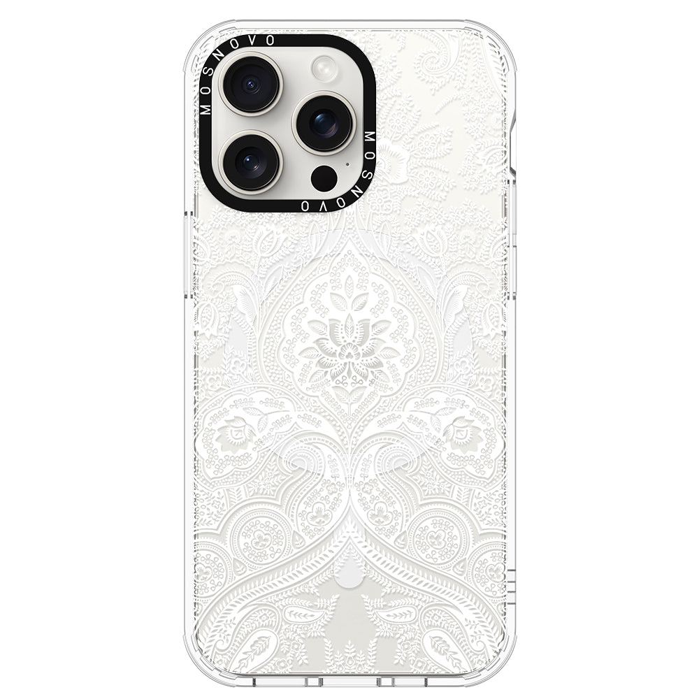 White Damask Phone Case - iPhone 15 Pro Max Case - MOSNOVO