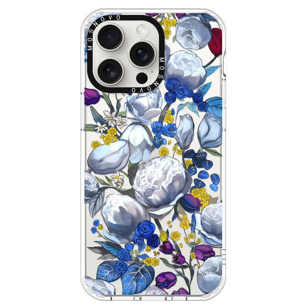 Purple Blue Floral Phone Case - iPhone 15 Pro Max Case - MOSNOVO