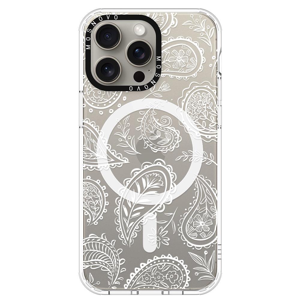 White Paisley Phone Case - iPhone 15 Pro Max Case - MOSNOVO