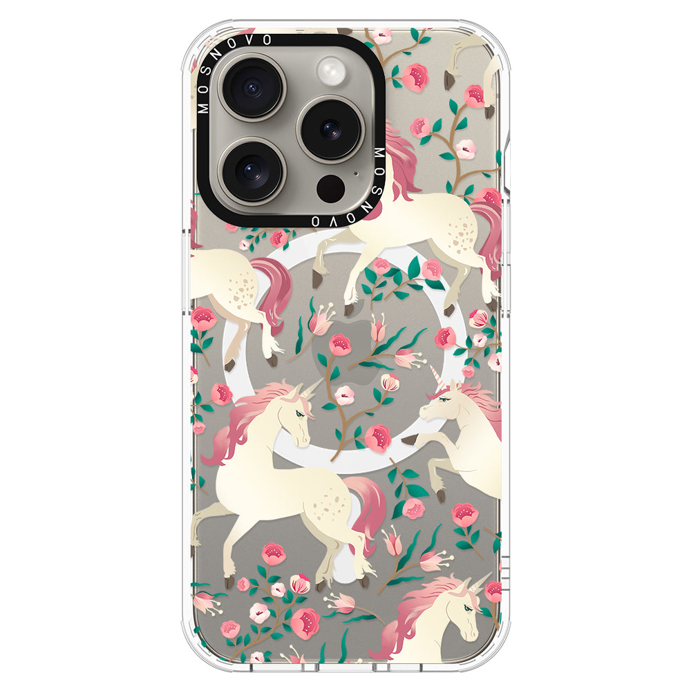 Unicorn with Floral Phone Case - iPhone 15 Pro Case - MOSNOVO