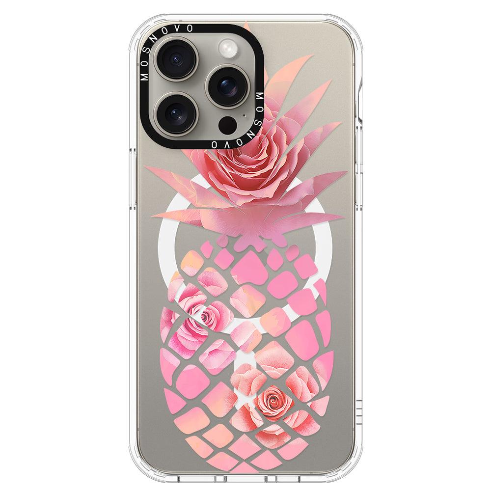 Pink Floral Pineapple Phone Case - iPhone 15 Pro Max Case - MOSNOVO