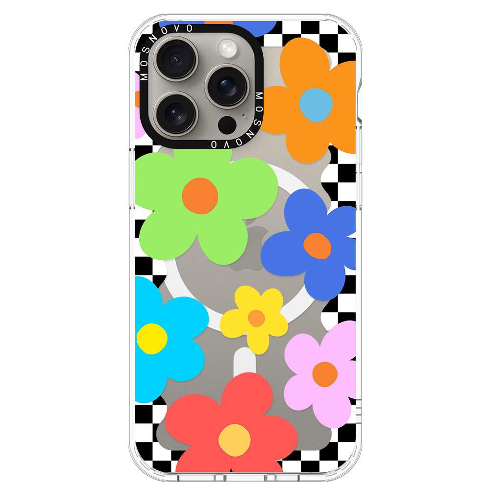 60's Checkered Floral Phone Case - iPhone 15 Pro Max Case - MOSNOVO