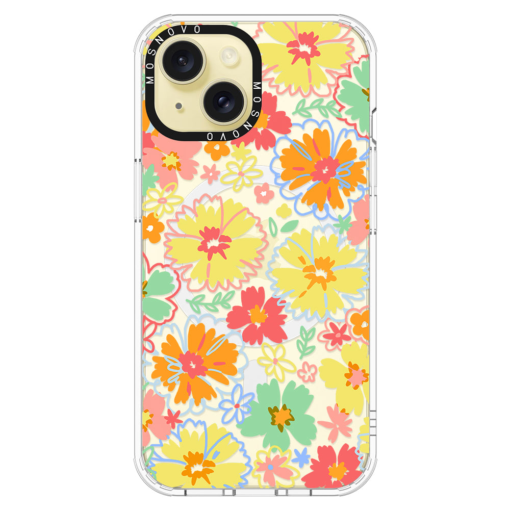 Retro Boho Hippie Flowers Phone Case - iPhone 15 Case Clear With Magsafe