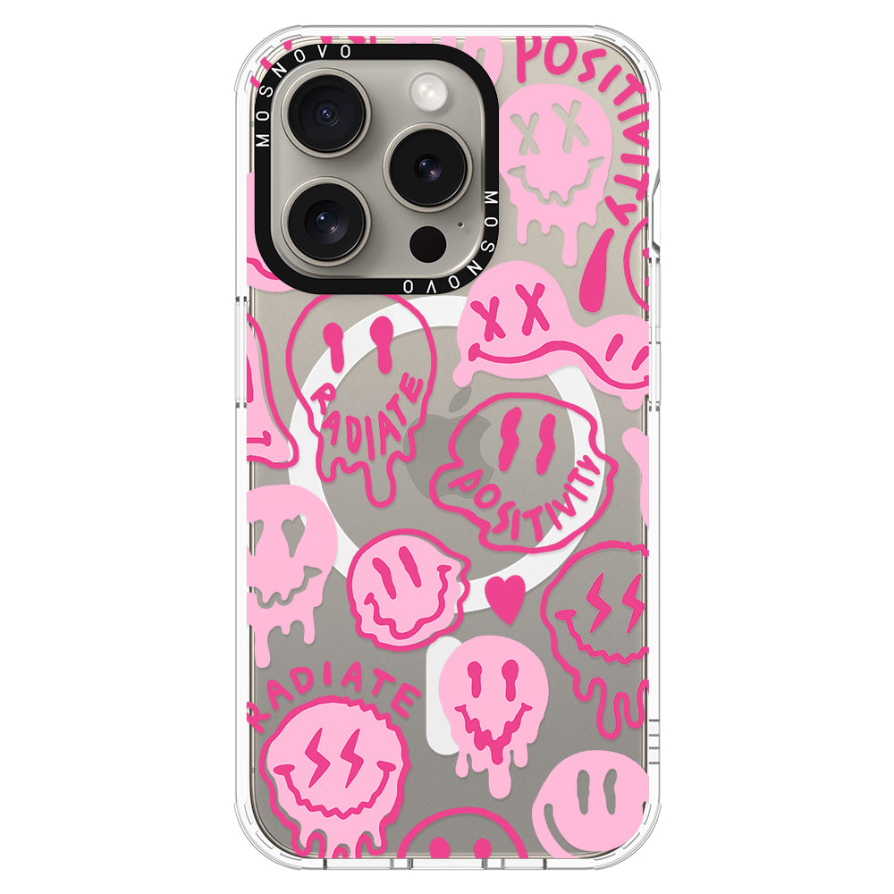 Pink Dripping Smiles Positivity Radiate Face Phone Case - iPhone 15 Pro Case - MOSNOVO