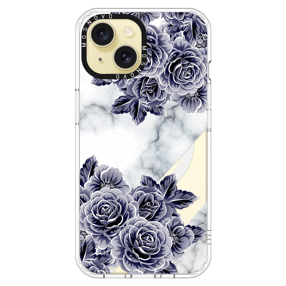 Purple Flower Marble Phone Case - iPhone 15 Case Clear With Magsafe