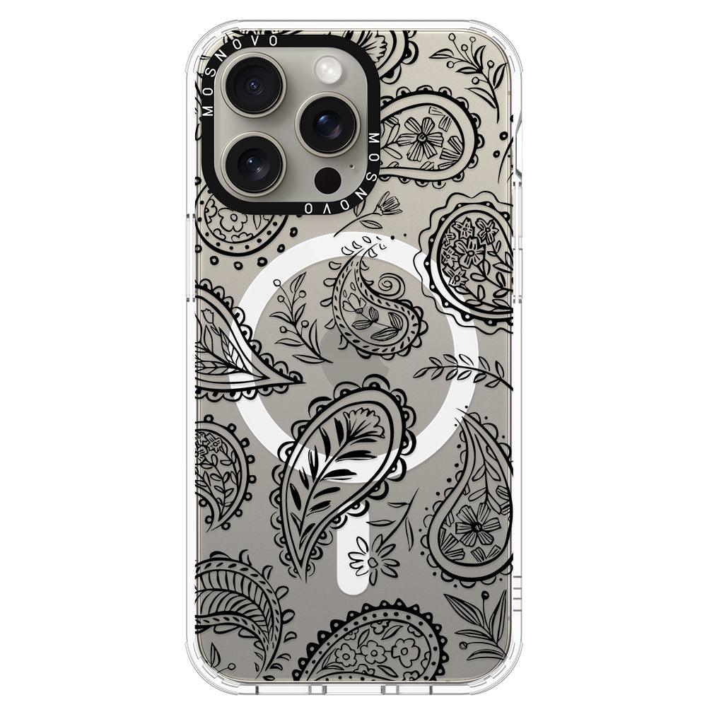 Black Paisley Phone Case - iPhone 15 Pro Max Case - MOSNOVO