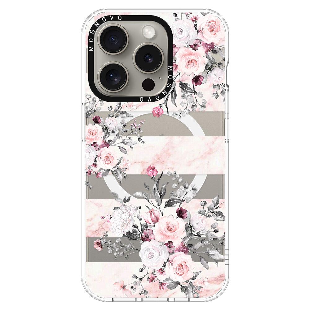 Pink Marble Flowers Phone Case - iPhone 15 Pro Case - MOSNOVO