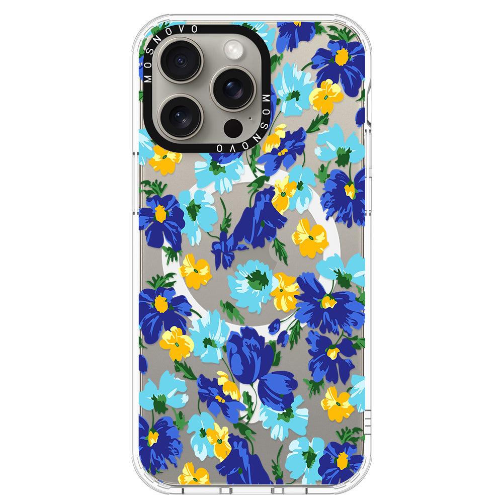 Vintage Blue Floral Phone Case - iPhone 15 Pro Max Case - MOSNOVO