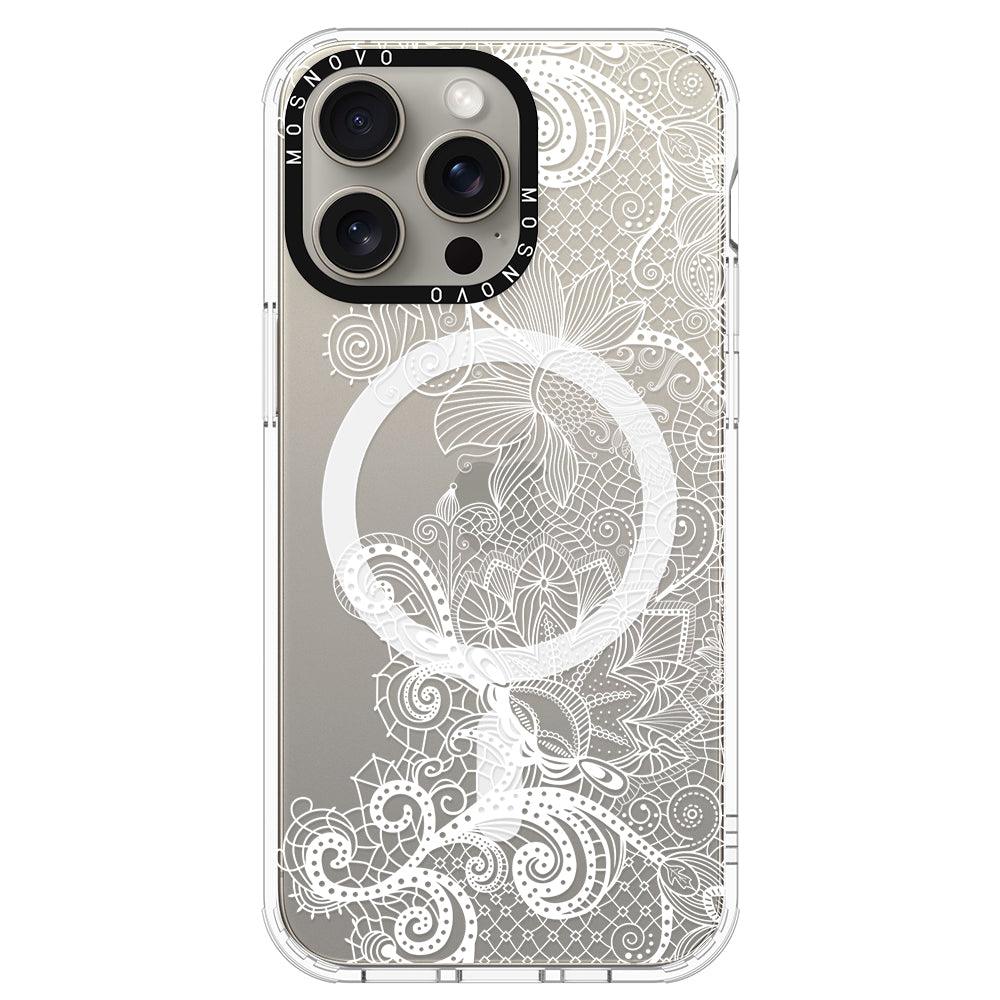 Lacy White Flower Phone Case - iPhone 15 Pro Max Case - MOSNOVO