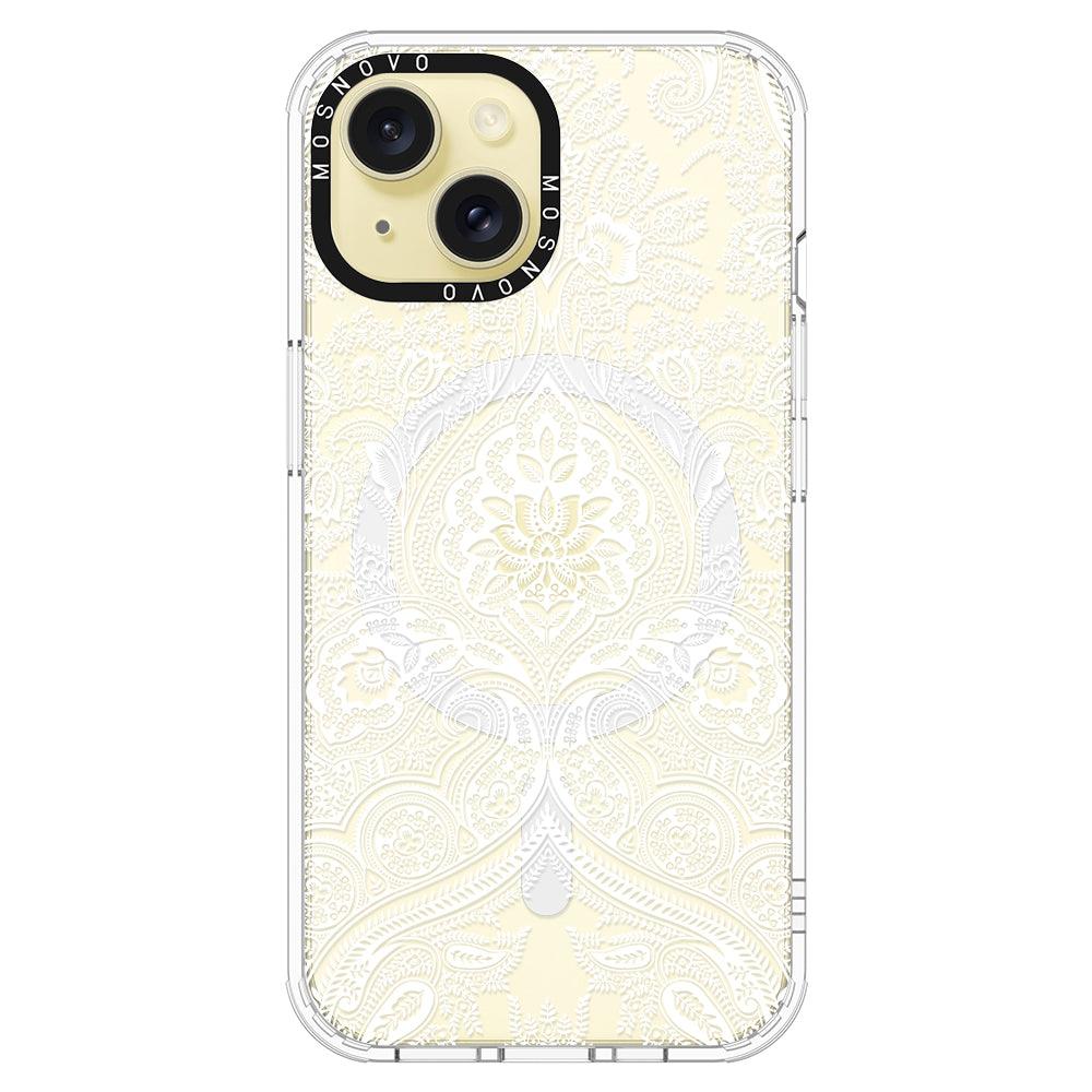 White Damask Phone Case - iPhone 15 Case - MOSNOVO