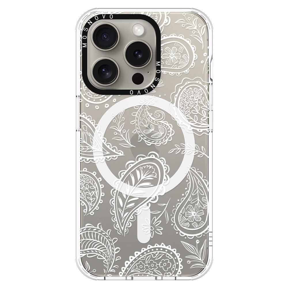 White Paisley Phone Case - iPhone 15 Pro Case - MOSNOVO