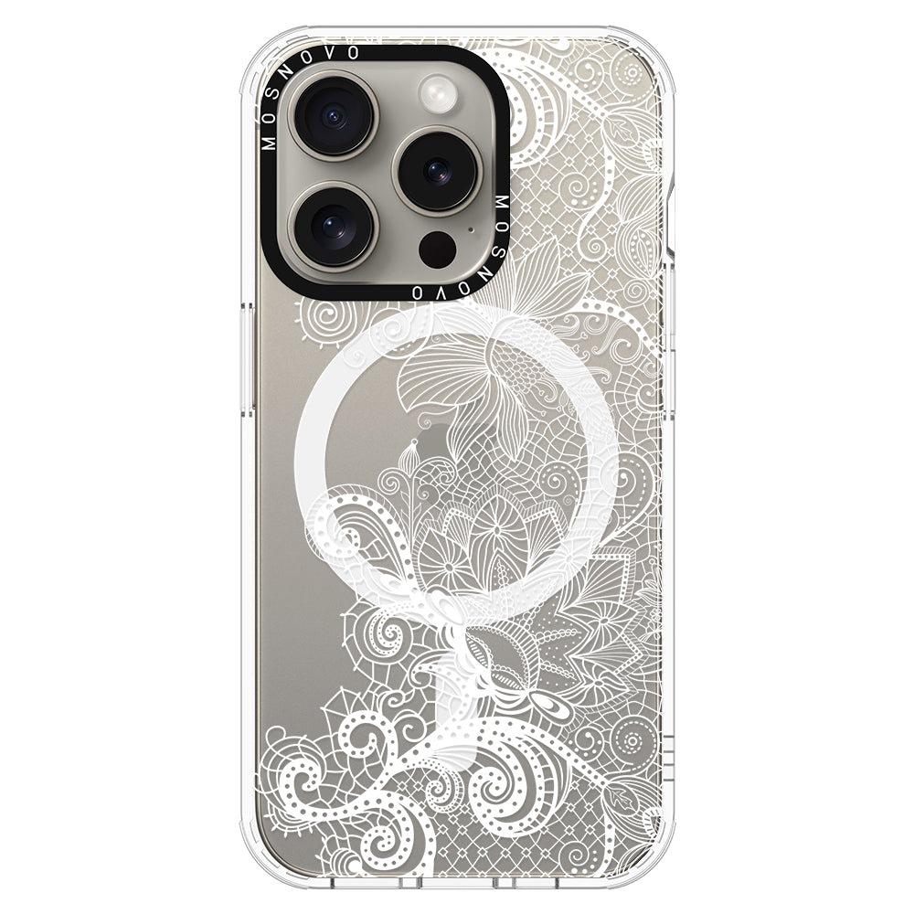 Lacy White Flower Phone Case - iPhone 15 Pro Case - MOSNOVO