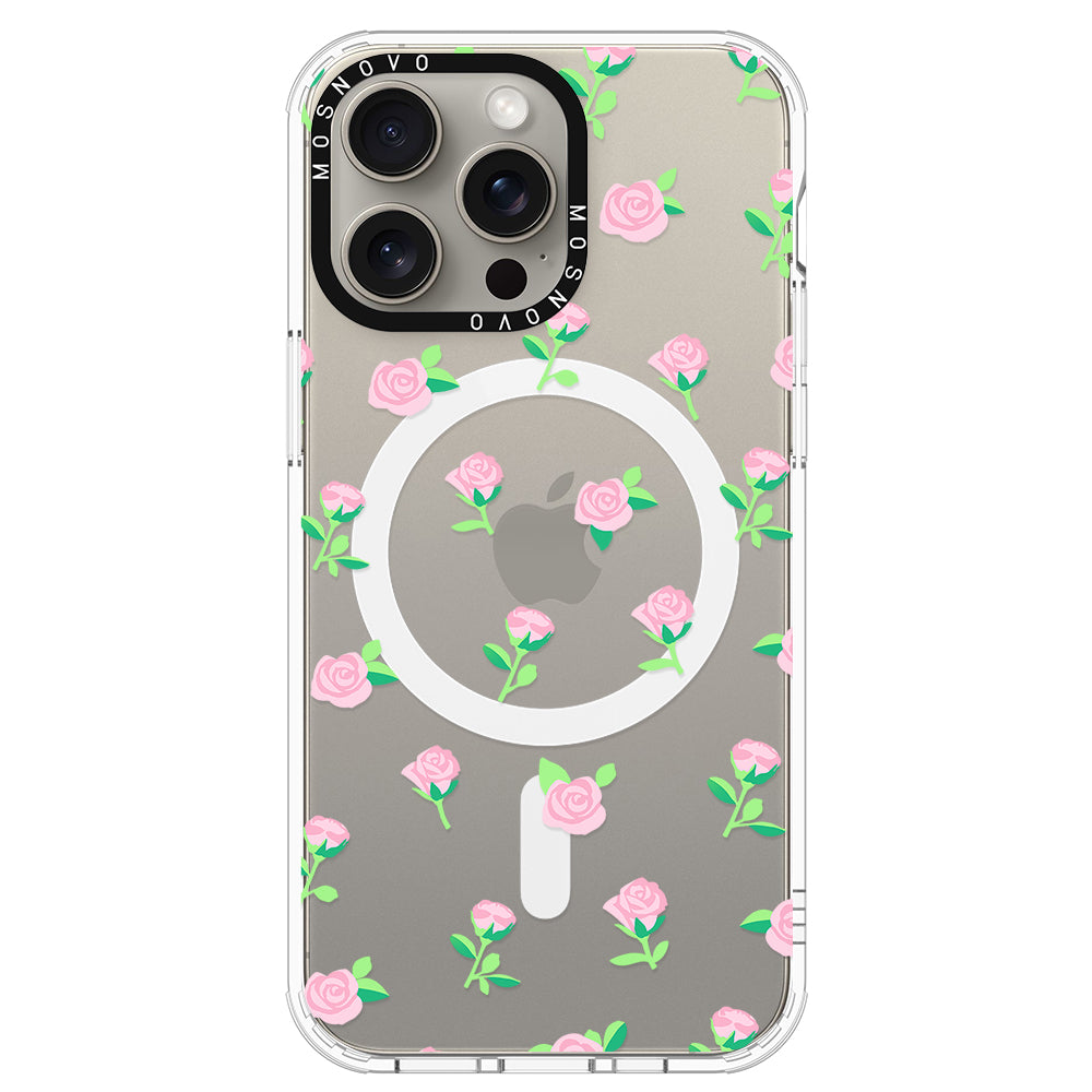 Pink Rose Floral Phone Case - iPhone 15 Pro Max Case - MOSNOVO