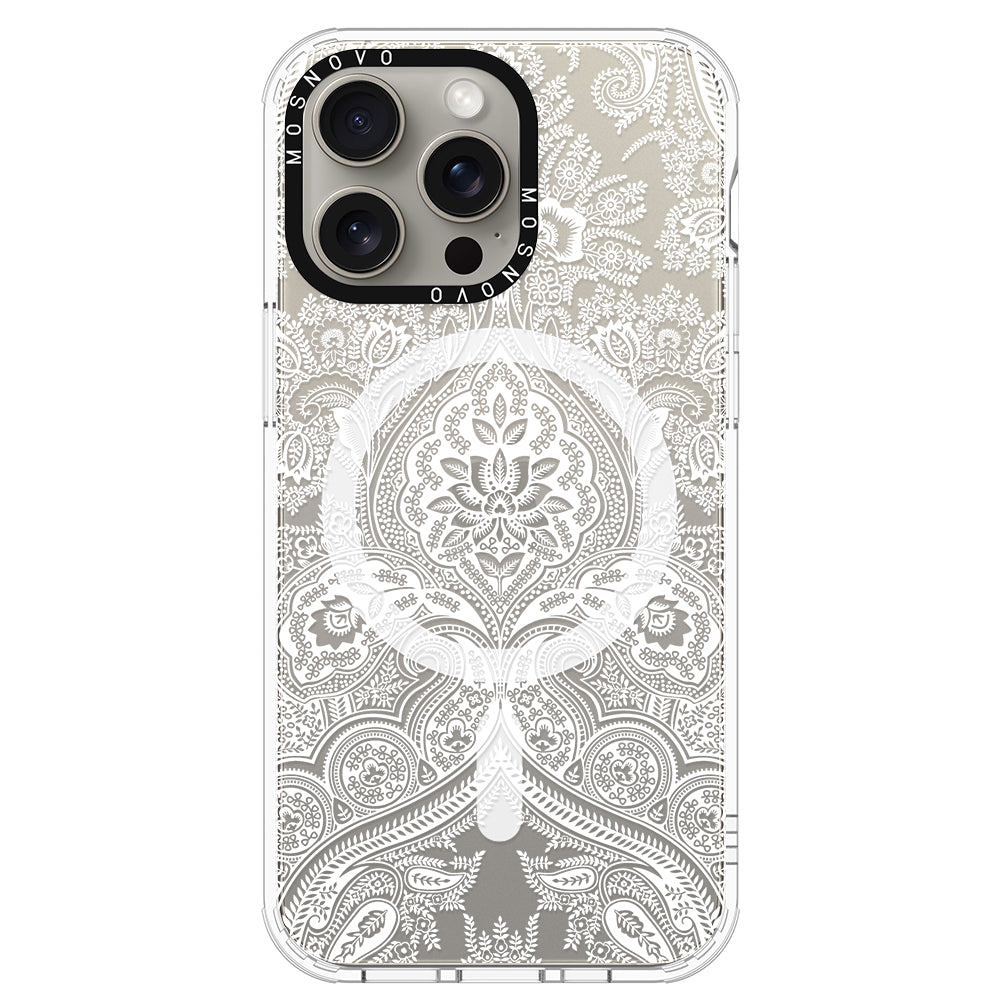 White Damask Phone Case - iPhone 15 Pro Max Case - MOSNOVO