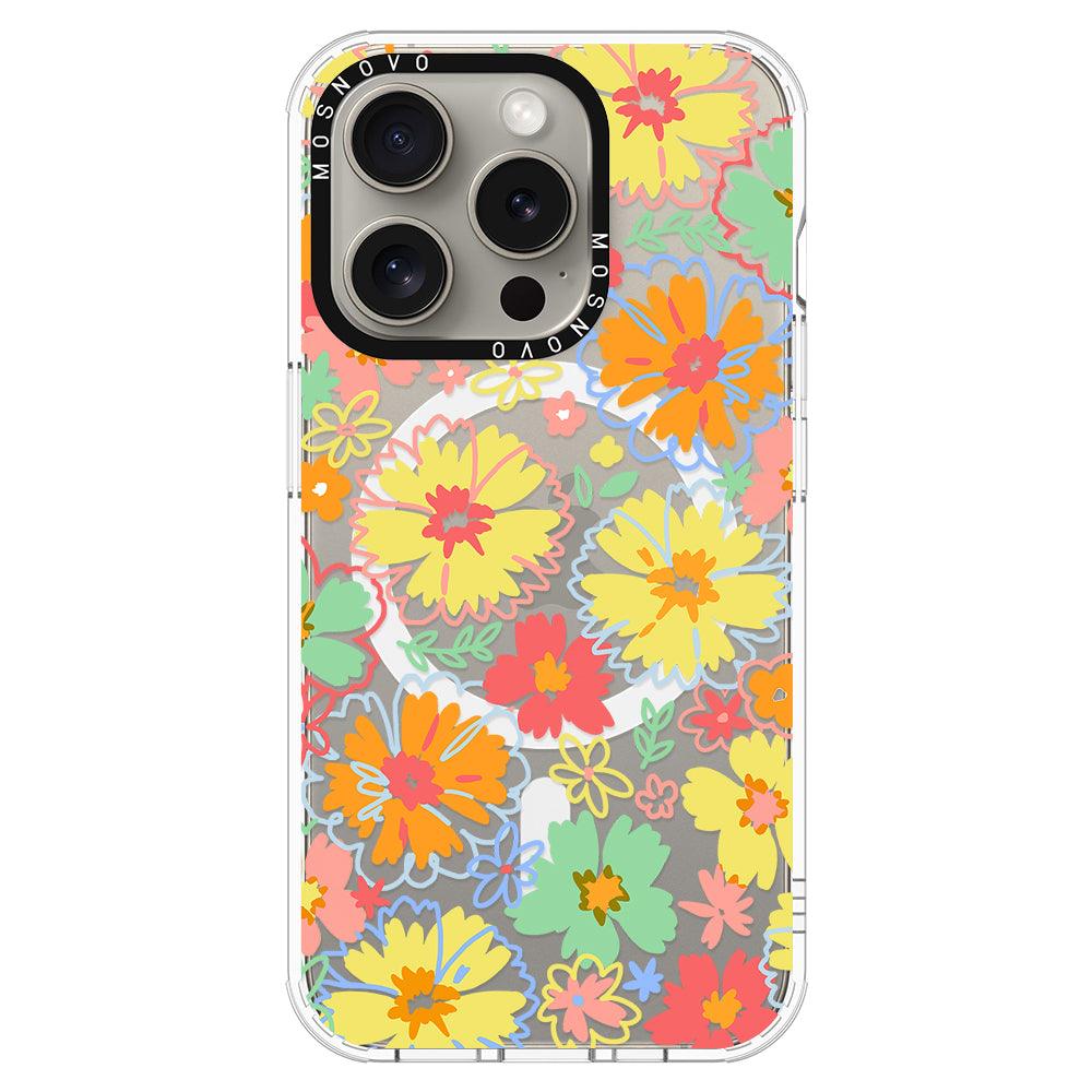 Retro Boho Hippie Flowers Phone Case - iPhone 15 Pro Case - MOSNOVO