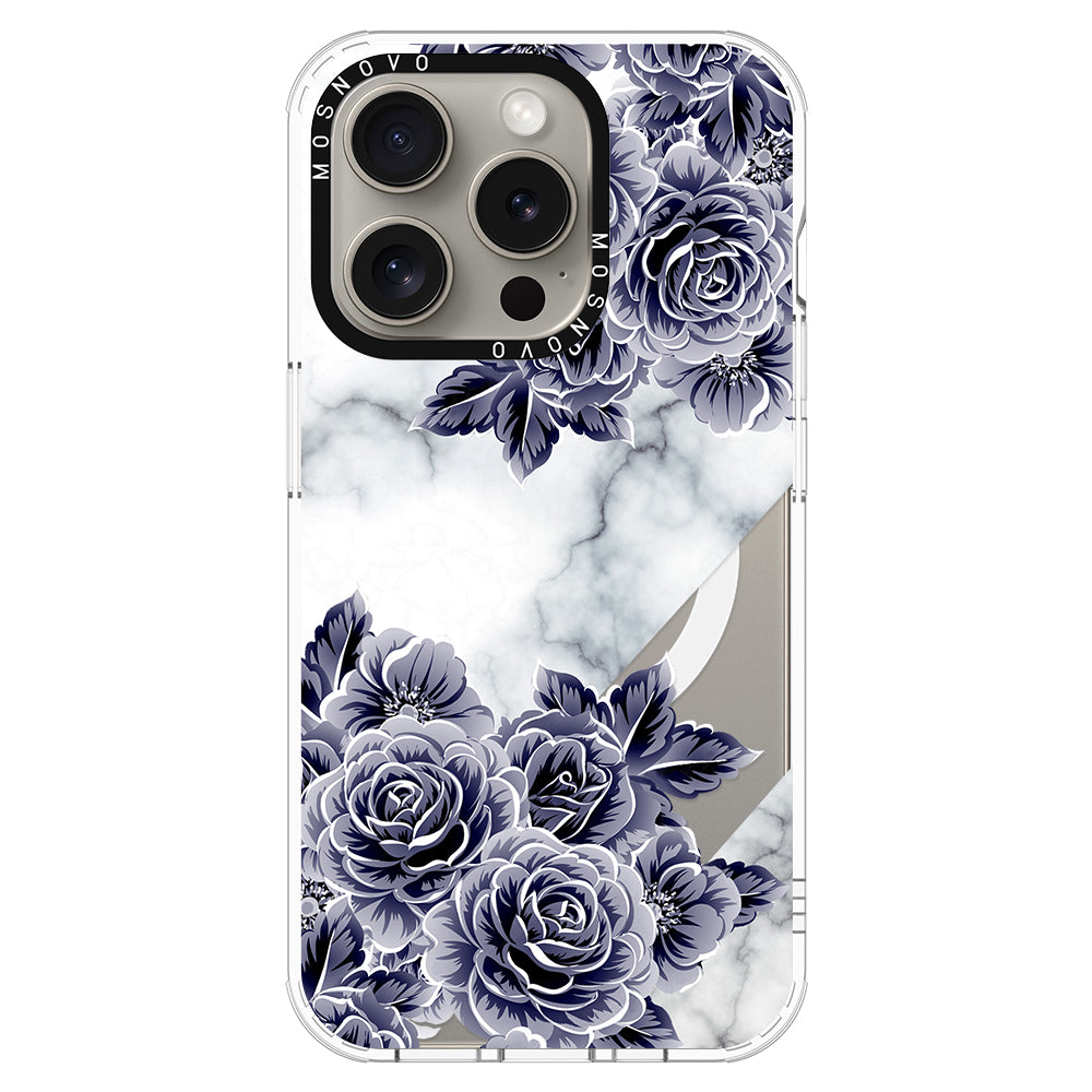 Marble with Purple Flowers Phone Case - iPhone 15 Pro Case - MOSNOVO